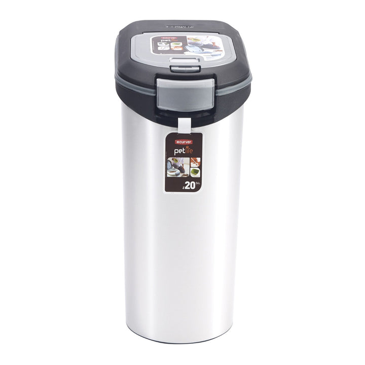 Curver PetLife 20kg silver food storage container.