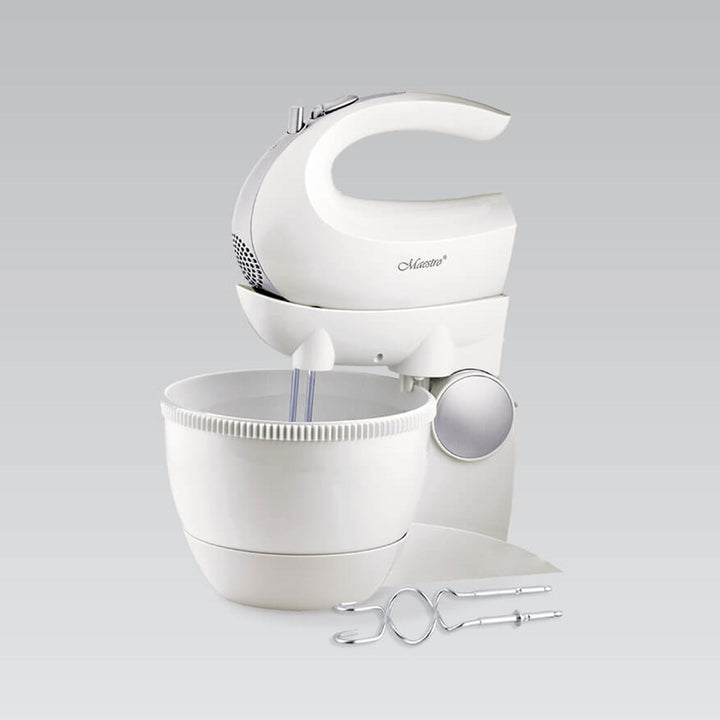 Maestro MR-556 Stand Mixer with Rotating Bowl 600W Turbo Mode 5 Speeds Dough Kneading Hooks Attachments + Mixing Whipping Whisks Kitchen Modern HQ