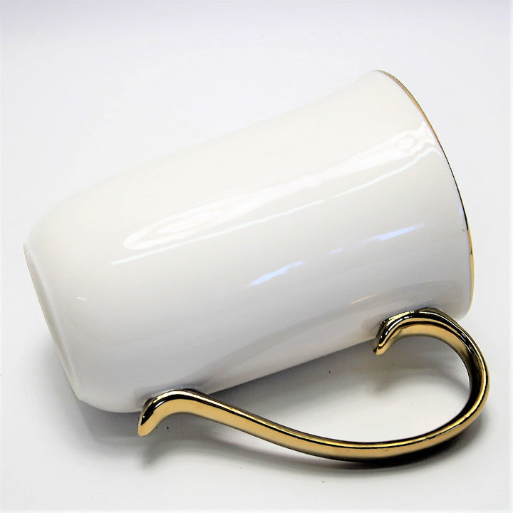 Queen Isabell W23GD59-06426 Large Porcelain Coffee Mug 400ml Coffee Cup White with Gold
