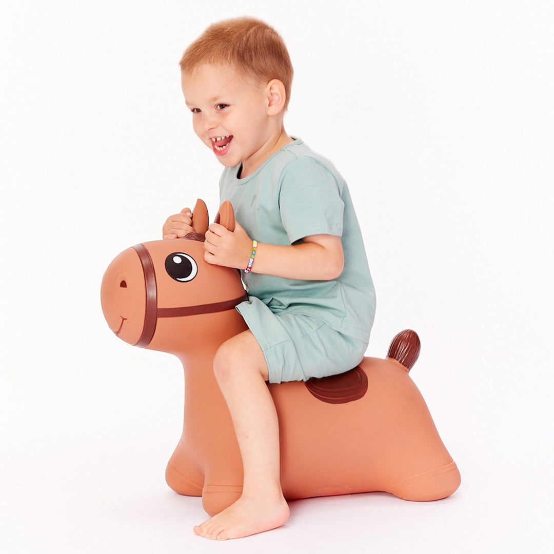 Hoppimals rubber jumper, brown horse, pump, T-TFF-NN186