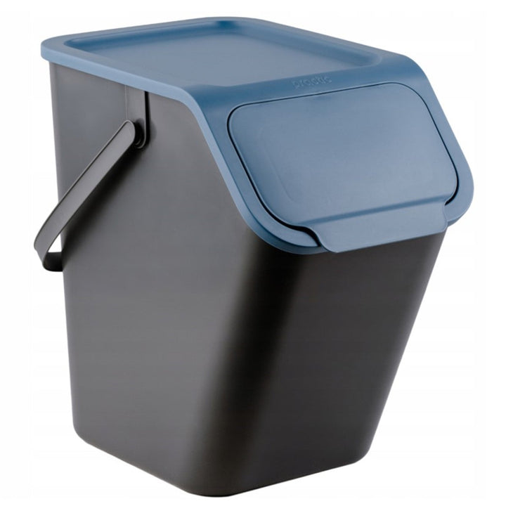 Set of 3 Sorting Waste Bins 3x 25L + Carbon Filters Coloured Flaps Trash Garbage Recycling Segregation Stackable Black
