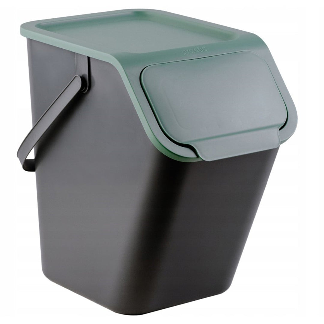 Set of 3 Sorting Waste Bins 3x 25L + Carbon Filters Coloured Flaps Trash Garbage Recycling Segregation Stackable Black