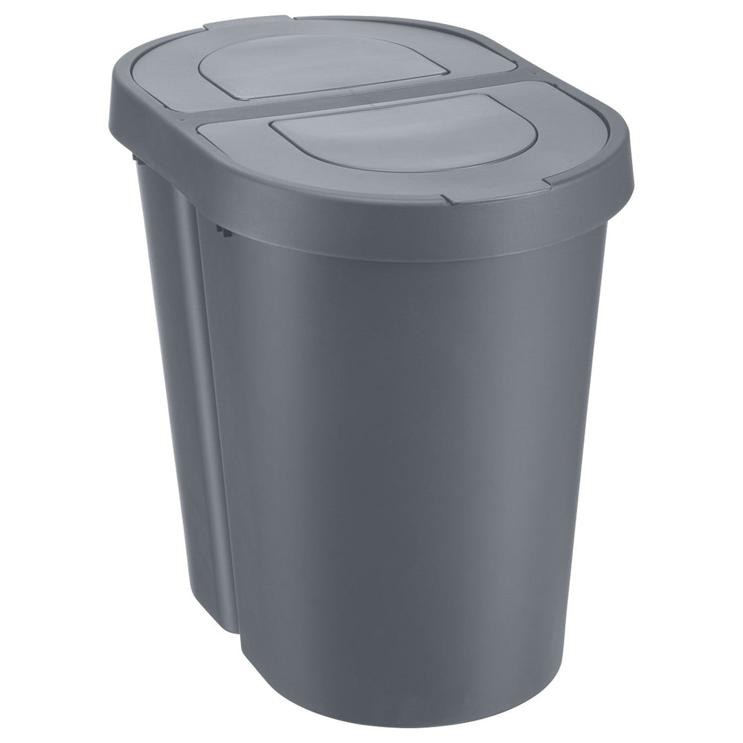 Plast Team Seattle Swing rubbish bin trash garbage can, tilt lid, double, gray, 2 x 25 l