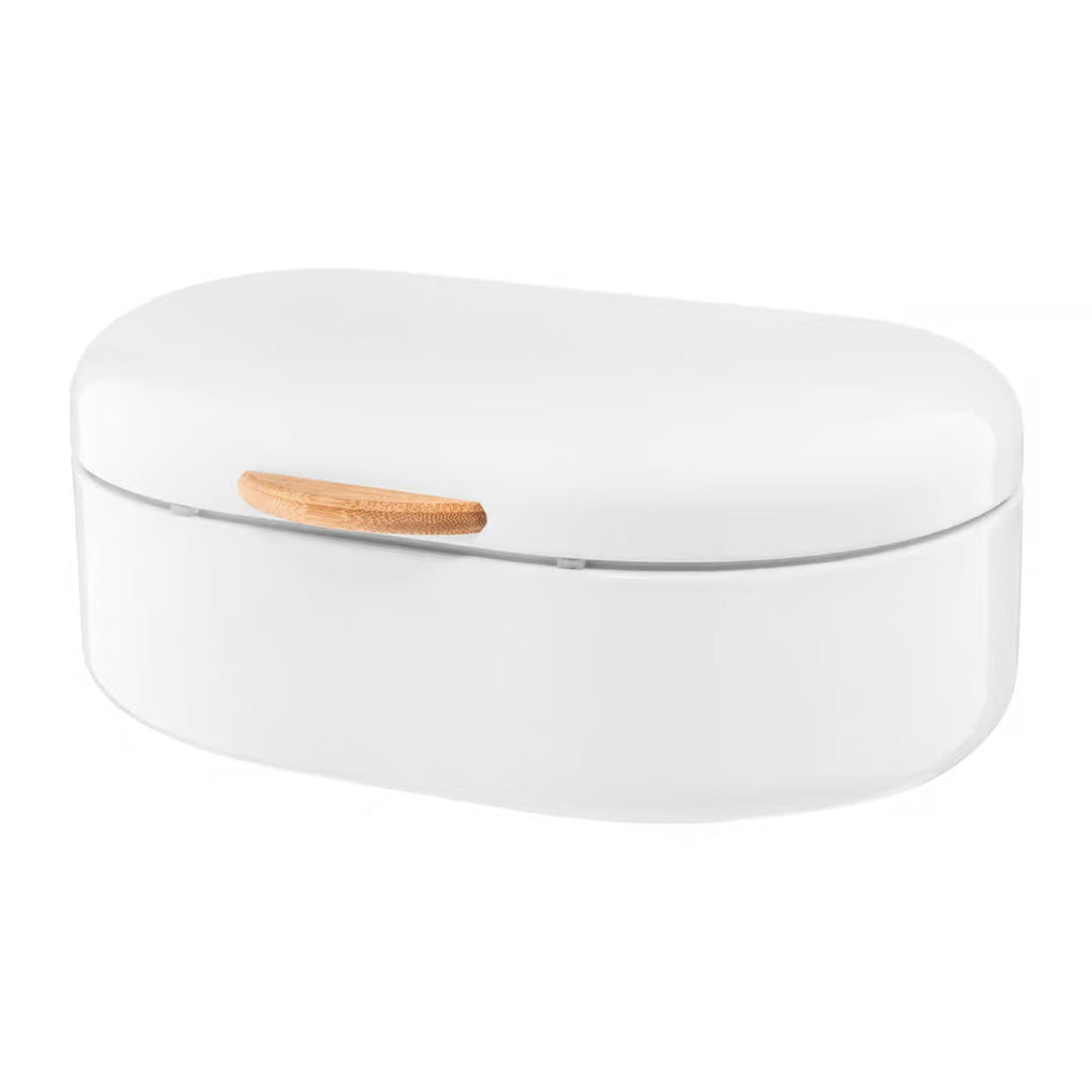 Ambition Breadbox: White steel with wooden handle, 35 cm, Olivier. Functional elegance for stylish kitchen storage.