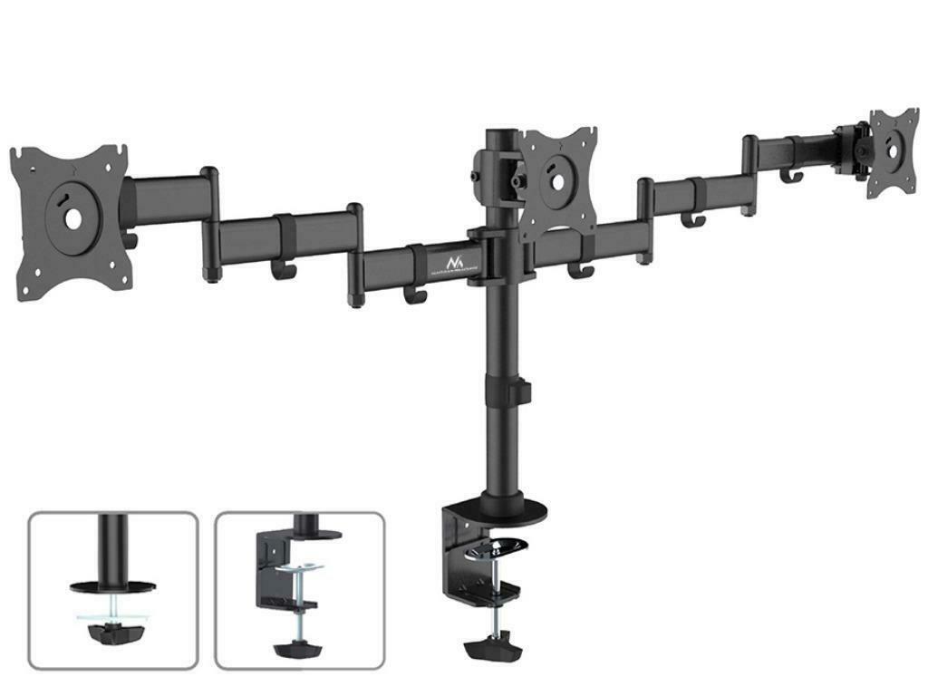 Maclean MC-691 TRE Triple Stand 3 Monitors Bracket Desk Mount Holder Table Mounting Arm 13" - 27" 8kg