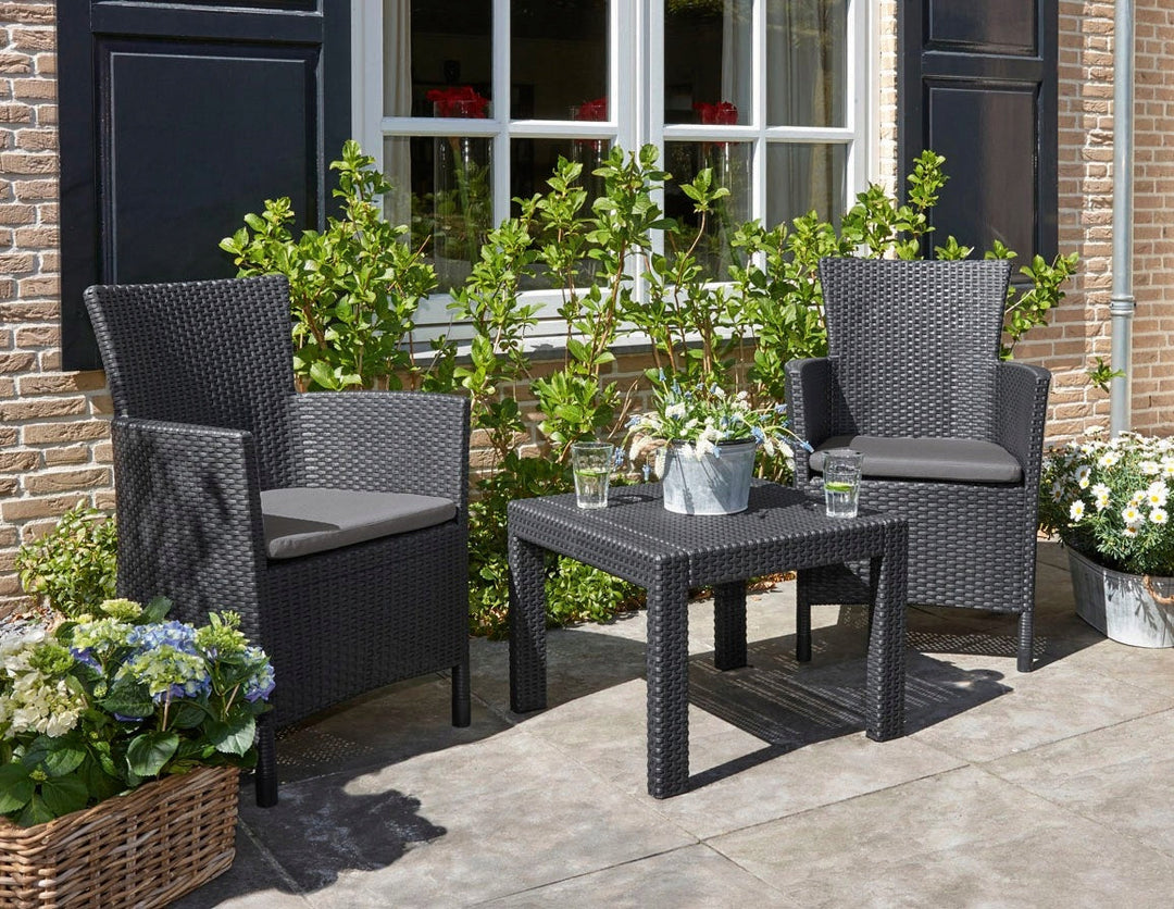 Curver Outdoor Rosario Balcony Graphite, Set of Garden Furniture: 2 Chairs + Table