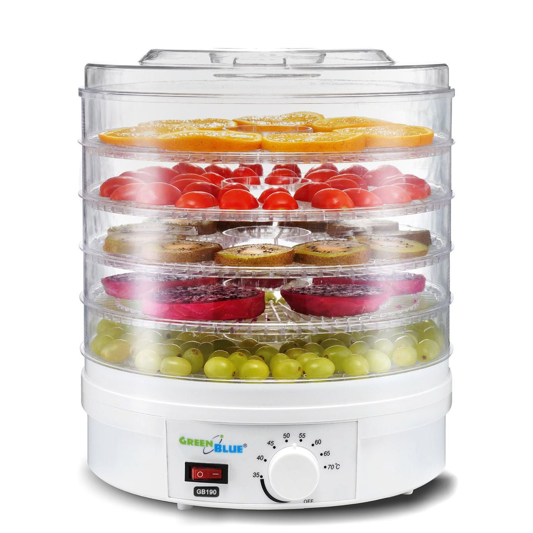 GreenBlue GB190 Food Dehydrator Fruit Vegetable 350W - 5 Trays - 35 to 70°C Temperature Control Adjustable