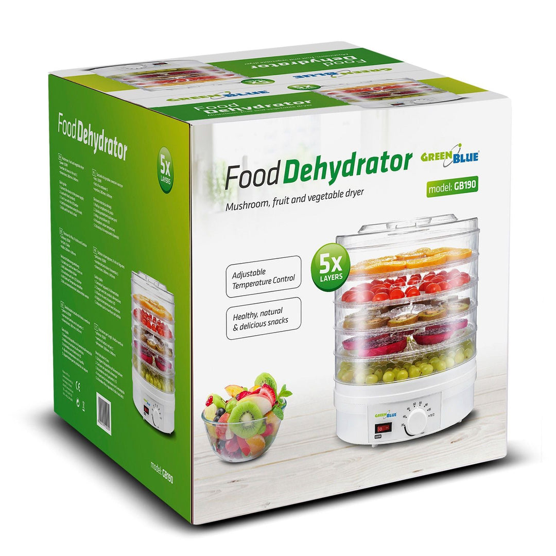 GreenBlue GB190 Food Dehydrator Fruit Vegetable 350W - 5 Trays - 35 to 70°C Temperature Control Adjustable